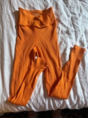 Year of Ours Vibrant Orange Ribbed High-Waist Leggings